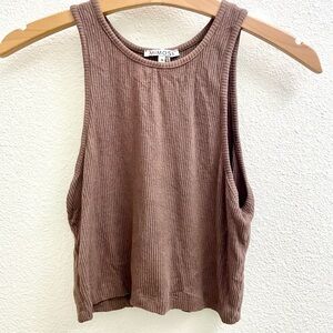 MIMOSA Brown Ribbed Crop Tank Top - Size Medium